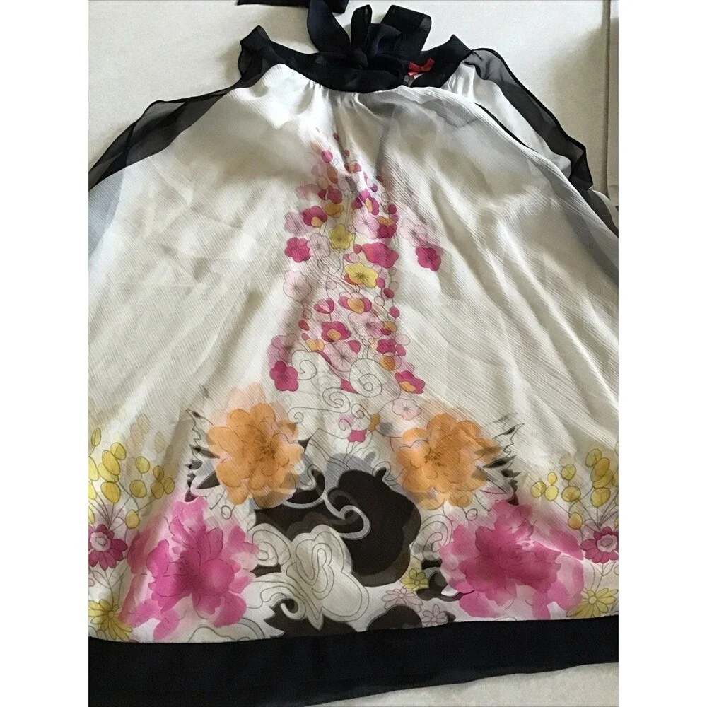 Forever 21 Silk Halter Tunic Top Blouse Medium Fairy Whimsigoth Floral SHEER - Picture 5 of 6